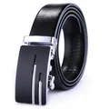 Men's automatic buckle leather belt with black lychee texture and matte metal finish - Silver (CX053)