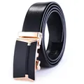 Ceinture pour homme en cuir grainé noir avec boucle automatique or rose et finition miroir - 120 / Or Noir
