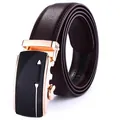 Men's automatic buckle leather belt in dark brown with textured litchi pattern - Brown Strap with Gold Brown Buckle