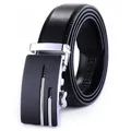 Men's automatic leather belt with black pebble grain and silver buckle in coiled view - Silver Black (053)