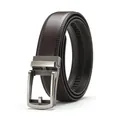 Men's dark brown leather belt with 3.5cm automatic buckle and textured metal finish - 110 / W067 Light Gun Brown