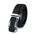 Men's black leather belt with silver automatic buckle and textured lychee pattern leather - 212 Style / 115 / Black