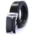 Ceinture noire en cuir pour homme avec boucle automatique argentée et grain lychee - 120 / Argent Noir