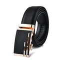 Men's black lychee leather belt with rose gold alloy automatic buckle on white background - 211 Gold Buckle Style / 115 / Black