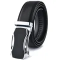 Classic black leather belt for men with silver automatic metal buckle and ratchet strap - 110 / 212 Black Style (5753852643099)
