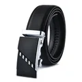 Cintura da uomo in pelle nera con fibbia automatica argento e motivo a litchi - 110cm / Fibbia Argento Nero