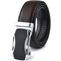Business men's automatic buckle leather belt in dark brown with silver metal buckle - 110 / 212 Brown Style (5753852643105)