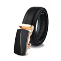 Detail of black leather men's belt with gold automatic buckle and litchi texture - 110cm / 210 Gold Buckle Black