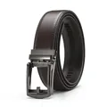 Dark brown leather belt for men with high-quality stitching and gunmetal automatic buckle - 120 / Deep Gun Brown