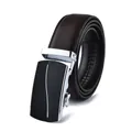 Detail of men's brown leather belt with automatic sliding buckle and reinforced stitching - 110cm / 210 Silver Buckle Brown