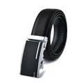 Men's black leather automatic buckle belt with lychee texture and silver metal buckle - 110cm / Style 208 Silver Buckle Black