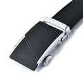 Cinturón de cuero de negocios para hombre con hebilla automática en plata pulida y metal mate - Hebilla Plateada Negro / 110