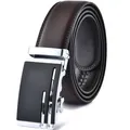 Cinturón clásico de cuero marrón para hombre con hebilla automática plateada y negra - 110 / Hebilla Plateada Marrón