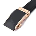 Cinturón de hombre en cuero negro con hebilla automática dorada y patrones geométricos - Hebilla Dorada Negro / 110