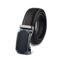 Men's dark brown leather belt with modern automatic buckle and sleek metal finish - Brown
