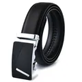 Men's automatic buckle leather belt with black lychee texture and metallic silver buckle - 120 / Silver Buckle Black (209)