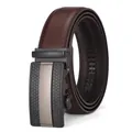 Herren-Ledergürtel in Braun mit schwarzer Automatikschließe und Wabenstruktur-Design - Braun / 110cm