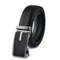 Close-up of black leather belt with lychee texture and gunmetal automatic buckle - 110cm / 203 Gold Buckle Black