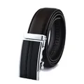 Detail of men's leather belt with silver automatic buckle and textured rhombus pattern - 110 / Style 204 Silver Buckle Brown