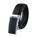 Detail of black lychee grain leather belt with silver automatic buckle and rhombus pattern - 110 / Style 204 Silver Buckle Black