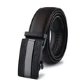 Detail of automatic black metal buckle with honeycomb pattern on leather belt - 110cm / Style 194 Brown