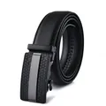 Detail of men's leather belt with black alloy automatic buckle featuring honeycomb texture - 110cm / Style 194 Black