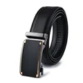 Men's business automatic buckle leather belt with black pebble grain and metallic finish - 110cm / Gold Buckle Black
