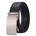 Cintura da uomo in pelle nera premium con fibbia automatica in argento spazzolato - 110cm / Nero (Motivo 14)