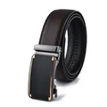 Detail of dark brown leather belt featuring gunmetal automatic buckle and precise stitching - 110cm / Gold Buckle Brown