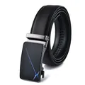 Men's black leather business belt with automatic buckle and blue geometric design - 110 / Blue Buckle Black