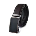 Close-up of men's brown lychee leather belt with black and gold automatic metal buckle - 110cm / 198 Gold Buckle Brown