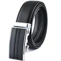 Ceinture homme en cuir avec boucle automatique argentée et texture grainée noire - 110cm / Boucle Argentée Noir (204)