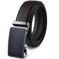 Cintura da uomo in vera pelle con fibbia automatica in metallo su sfondo bianco pulito - 110 / Marrone (Fibbia Blu)