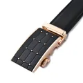 Men's cowhide leather belt with golden automatic buckle and lychee texture strap - 110-130 / 043 Gold Buckle Black