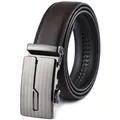 Men's dark brown leather belt with automatic silver buckle and brushed metal finish - 110 / 039 Brown Style (5753852643093)