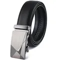 Ceinture pour homme en cuir noir avec boucle automatique en métal brossé et grain lychee - 120cm / Noir