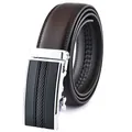 Ceinture homme en cuir marron foncé avec boucle automatique en métal argenté texturé - 110cm / Boucle Argentée Marron (204)