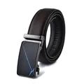Men's dark brown leather belt with lychee texture and blue cross automatic buckle - 110 / Blue Buckle Brown