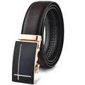 Dark brown leather belt for men with a business automatic buckle and litchi texture - 120cm / Gold Buckle Style (048) / Brown