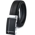 Men's business leather belt with black automatic buckle and textured litchi grain finish - 120cm / Silver Buckle Style (048) / Black