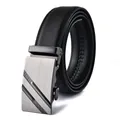 Cintura da uomo in pelle nera con fibbia automatica e finitura in lega d'argento spazzolata - Stile 213 / 110 / Nero