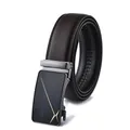 Men's dark brown leather belt with black automatic buckle and gold cross accents - 110 / Gold Buckle Brown
