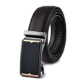 Men's business belt with black automatic buckle and textured brown leather strap - 110cm / 202 Gold Buckle Brown