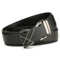 Ανδρική μαύρη δερμάτινη ζώνη 3,5 cm με αυτόματη γεωμετρική αγκράφα gunmetal - 110 / Μαύρο
