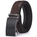 Men's 3.5cm automatic buckle leather belt in dark brown litchi grain and gunmetal finish - 110cm / 186 Brown