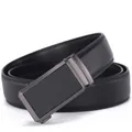 Ceinture pour homme en cuir noir avec boucle automatique en métal gris et fini mat élégant - 110 / Noir