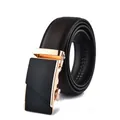 Men's leather belt with gold automatic buckle and textured black strap with fine stitching - 110 / Style 205 Gold Buckle Brown