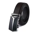 Men's dark brown genuine leather belt with gunmetal geometric automatic buckle - 110 / Style 188 Brown