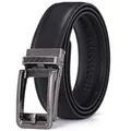 Κλασική μαύρη δερμάτινη ζώνη με αυτόματη πόρπη και ένθετο από ανθρακονήματα - Μαύρη ζώνη με αγκράφα σε χρώμα gunmetal (R185) / 110cm