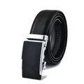 Men's black leather belt with silver automatic buckle and textured lychee pattern - 110cm / Style 205 Silver Buckle Black